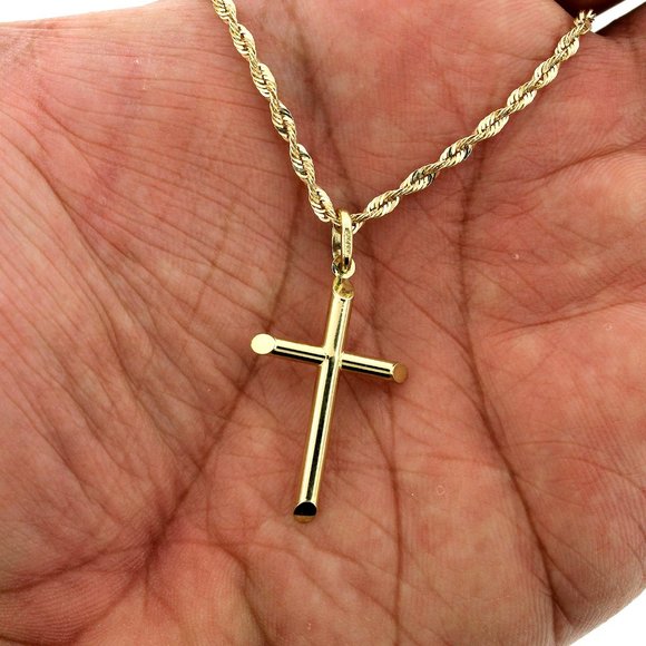 JewelzKing Other - 10K Real Gold Rope Chain and Cross Pendant Set